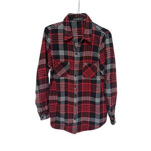 Derek Heart Flannel Shirt Red Black Plaid Womans Size L
